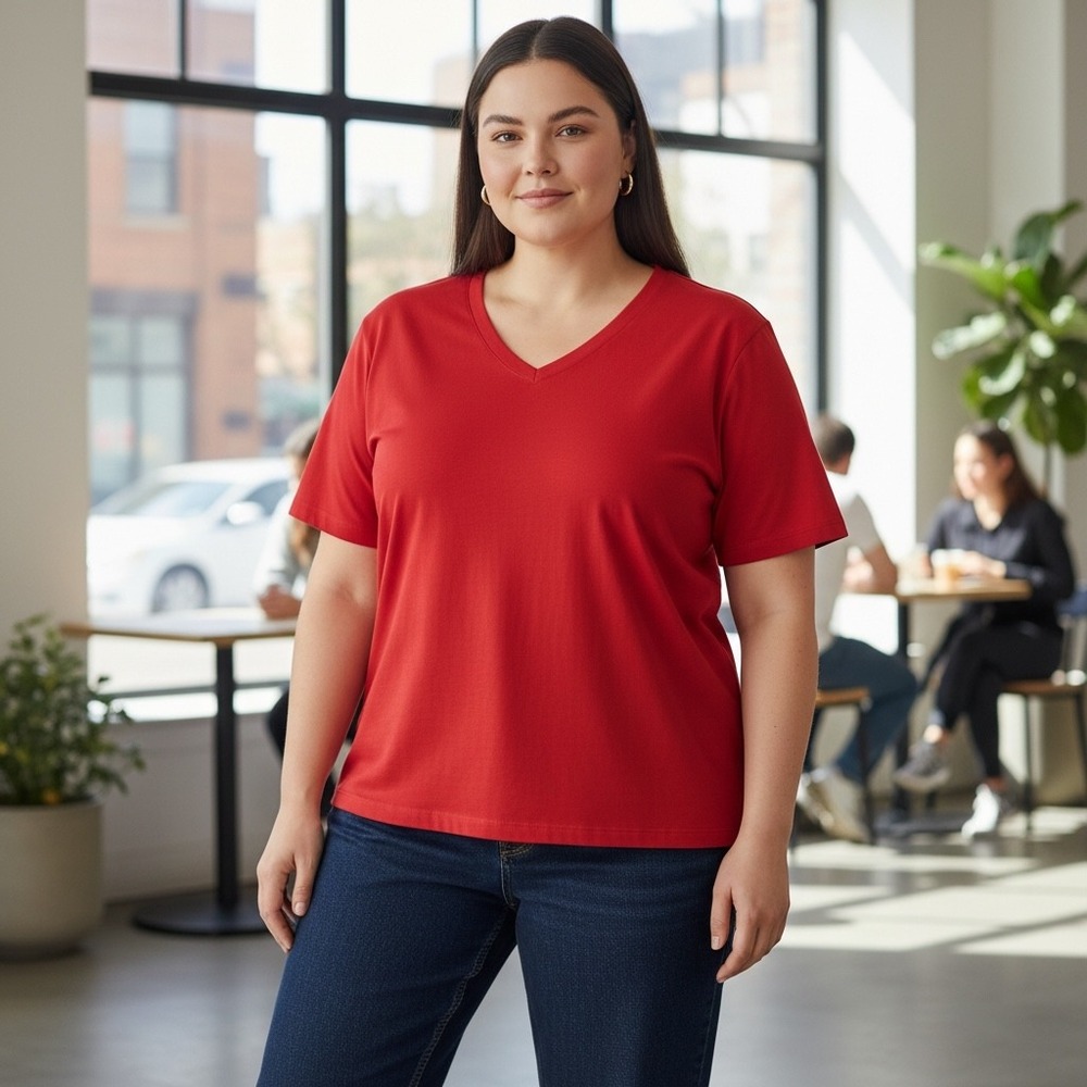 LRL Ralph Lauren Jeans Co Red V Neck Short Sleeve T Shirt Top Plus Size 3X